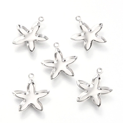 Stainless Steel Color Non-Tarnish 201 Stainless Steel Pendant Cabochon Settings, Starfish Shape, Stainless Steel Color, 19x16.5x1.5mm, Hole: 1.6mm, 9.8x13.5mm Inner Diameter