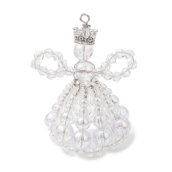 Angel & Fairy Прозрачные акриловые большие подвески, со стеклянными бусинами, ангел и фея, 56x43x28 мм, отверстие : 2 мм