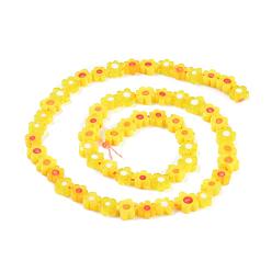 Yellow Handmade Millefiori Glass Bead Strands, Flower, Yellow, 6.4~9x3.2mm, Hole: 1mm, about 56pcs/Strand, 15.75''(40cm)
