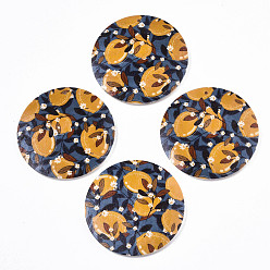 Steel Blue Fruit Seris Printed Wood Pendants, Flat Round with Lemon Pattern, Steel Blue, 30x5mm, Hole: 1.6mm