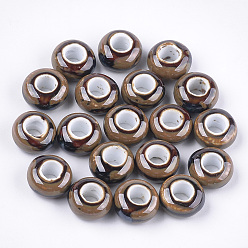 Верблюжий Фарфоровые бусины ручной работы, фантазии античного стекла фарфора, бусины с большим отверстием, рондель, верблюжие, 15x8 мм, отверстие : 6 мм