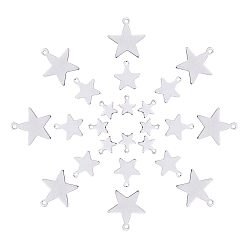 Нержавеющая Сталь Цвет 304 прелести нержавеющей стали, звезды кулоны, цвет нержавеющей стали, 10~20x9~18x0.8~1 мм, отверстия: 1~1.5 мм, 30 шт / коробка