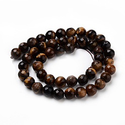 Tiger Eye Natural Tiger Eye Beads Strands, Faceted, Round, 6~6.5mm, Hole: 1mm, about 63pcs/strand, 15.5 inch