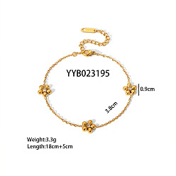 Золотой 304 из нержавеющей стали горный хрусталь браслеты ссылка, цветок, золотые, 7-1/8 дюйм (18 см)