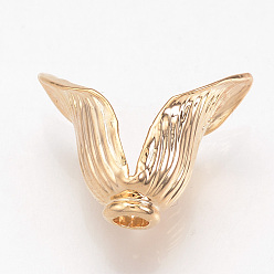 Real 18K Gold Plated Brass Caps, Nickel Free, Real 18K Gold Plated, 2-Petal, 16x8.5x14mm, Hole: 2.5mm