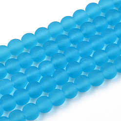 Deep Sky Blue Transparent Glass Beads Strands, Frosted, Round, Deep Sky Blue, 4~4.5mm, Hole: 0.8mm, about 97~99pcs/strand, 14.76 inch~14.96 inch(37.5~38cm)