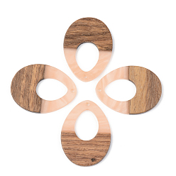 Легкий Лосось Подвески из непрозрачной смолы и ореха, слеза, светлый померанцевый, 37.5x28x3 мм, отверстие : 2 мм