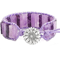 Цветок Прямоугольный плетеный браслет из бусин натурального аметиста с пряжкой, этнический племенной регулируемый браслет для женщин, цветок, 7-1/2 дюйм (19 см)