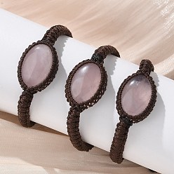 Розовый Кварц Регулируемые овальные браслеты из плетеных бусин из натурального розового кварца, внутренний диаметр: 2-1/8~3-1/8 дюйм (5~8 см)