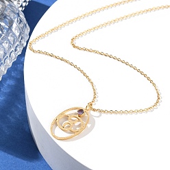 Рак 304 нержавеющая сталь кубический цирконий двенадцать созвездий рун кулон кабель цепь ожерелья для женщин, реальный 18 k позолоченный, рак, 17.83 дюйм (45.3 см)