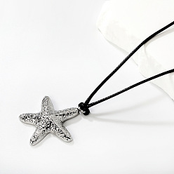 Stainless Steel Color 304 Stainless Steel Starfish Pendant Adjustable Black Cord Necklaces, Stainless Steel Color, Stainless Steel Color, 23.62 inch(60cm), pendant: 37mm