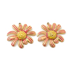 Светло-Вишневый 304 нержавеющей стальной эмали подвески, ионное покрытие (ip), цветочный шарм, золотые, светло-вишневый, 24.5x27.5x4 мм, отверстие : 1.5 мм