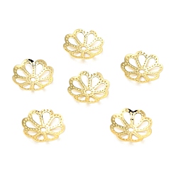 Настоящее золото 18K 304 из нержавеющей стали шарик крышки, цветок, стойки покрытие, долговечный, реальный 18 k позолоченный, 10x2 мм, отверстие : 1.2 мм