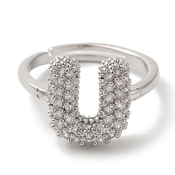 Letter U Стойка покрытие буква латунь микро паве прозрачный кубический цирконий регулируемые кольца для женщин, Буква U, 13x12 мм, внутренний диаметр: 17 мм