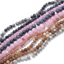 Mixed Stone Natural Gemstone Beads Strands, Dyed, Mixed Stone, Round, 4~12mm, Hole: 0.8~1.2mm, about 64pcs/strand, 15~15.5 inch(38~39cm)