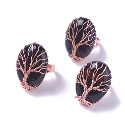 (946F)Морозный цвет внутри  Жонкиль / Непрозрачная зеленая подкладка Регулируемые кольца из натурального черного агата, с латунной фурнитурой розового золотого, овальные, размер 8, 18мм