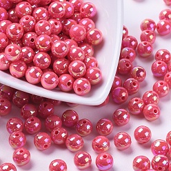 Fuchsia Eco-Friendly Poly Styrene Acrylic Beads, AB Color Plated, Round, Fuchsia, 10mm, Hole: 2mm, about 980pcs/500g