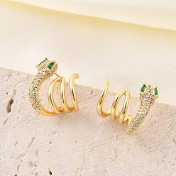 Настоящее золото 18K Серьги-гвоздики из латуни с микропаве из кубического циркония для женщин, змея, реальный 18 k позолоченный, 14x16.5 мм