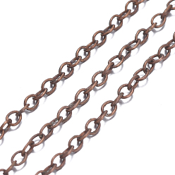 Red Copper Brass Cable Chains, Soldered, with Spool, Oval, Cadmium Free & Nickel Free & Lead Free, Long-Lasting Plated, Red Copper, 2x1.5x0.35mm, about 301.83 Feet(92m)/roll