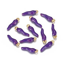 Фиолетовый Ионное покрытие (ip) 304 подвески из нержавеющей стали, эмалированные блестки, рог изобилия / итальянский рог корничелло, золотые, фиолетовые, 18x5x3.5 мм, отверстие : 1.5 мм