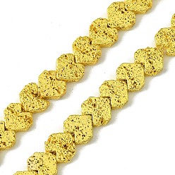 Golden Plated Electroplated Natural Lava Rock Beads Strands, Heart, Golden Plated, 7.5~8.5x8~8.5x2.5~3mm, Hole: 0.9mm, about 54pcs/strand, 15.51''(39.4cm)