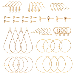Golden 48Pcs 12 Style DIY Brass Earring Making Finding Kit, Including Stud & Hoop Earring Findings, Earring Hooks, Wine Glass Charms Rings, Pendants, Golden, 4pcs/style