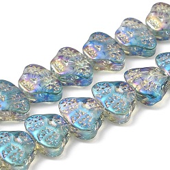 Темный Голубой Прозрачные стеклянные бусины гальваническим пряди, с покрытием цвета радуги, череп головы, темные голубые, 13x10x6 мм, отверстие : 1 мм, около 56 шт / нитка, 25.59'' (65 см)