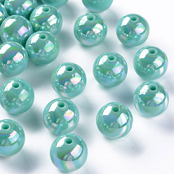Бледно-бирюзовый Непрозрачные акриловые бусины, с покрытием AB цвета, круглые, бледные бирюзовая, 16x15 мм, отверстие : 2.8 мм, Около 220 шт / 500 г