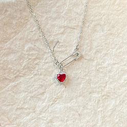 (123L) Белый крем непрозрачный блеск Женские кулоны в форме сердца с булавкой из латуни и кубическим цирконием, платина, огнеупорный кирпич, 17.72 дюйм (45 см)