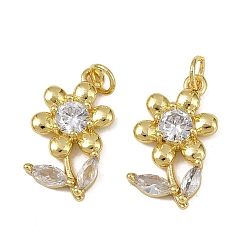 Настоящее золото 18K Латунные микро проложить кубического циркония подвески, цветок, долговечный, без кадмия и без свинца, стойки покрытие, с целью перехода в кольце, реальный 18 k позолоченный, 20.5x11.5x3.5 мм, отверстие : 3.2 мм
