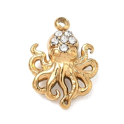 Pieuvre 304 pendentifs en strass en acier inoxydable, réel 18 k plaqué or, charmes de poulpe, 14x10.5x5mm, Trou: 1.4mm