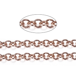 Розовое Золото Ионное покрытие (ip) 304 роликовая цепь из нержавеющей стали, отрыгивающая цепь, с катушкой, для изготовления ювелирных изделий, несварные, розовое золото , 4x0.8 мм, около 32.8 футов (10 м) / рулон
