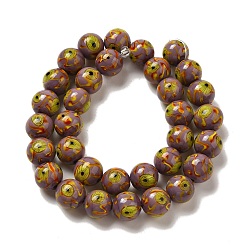 Серо-розавый Бусы лэмпворк ручной работы, круглые с цветочным узором, увядшая роза, 12 мм, отверстие : 1.2~1.6 мм, около 33 шт / нитка, 14.96'' (38 см)