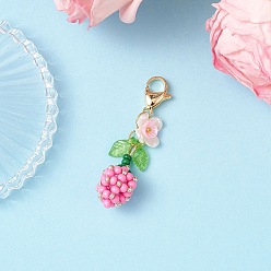 Pink Подвеска в виде цветочного бутона, стеклянный жемчуг и бисер, с акриловыми подвесками и 304 застежками-карабами из нержавеющей стали., розовые, 52 мм