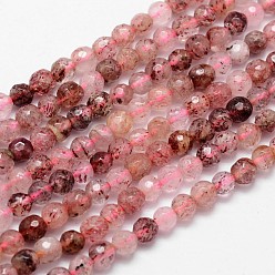 Клубничный Кварц Натуральный клубничный нити кварца шарик, граненые, круглые, 6 мм, отверстие : 1 мм, около 62 шт / нитка, 16 дюйм