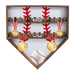 Белый Подставка для хранения колец на стену из дерева в бейсбольном стиле, белые, 35.7x33.6x2.8~3.2 см