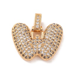 Letter W Латунные микро проложить кубического циркония подвески, без никеля , реальный 18 k позолоченный, прозрачные, Буква W, 18.5~24x12.5~25.5x5~5.5 мм, отверстие : 5x3 мм