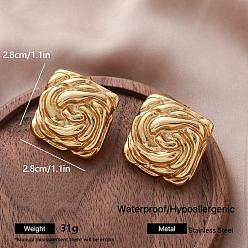 Flor 304 aretes de acero inoxidable para mujer, pendientes de medio aro, dorado, flor, 28x28 mm