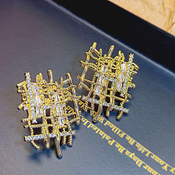 Золотой Серьги-гвоздики из сплава со стразами, золотые, 35x27 мм