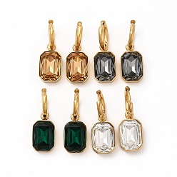 (52) Непрозрачная лаванда Ионное покрытие (ip) 304 серьги-кольца из нержавеющей стали, прямоугольная стеклянная серьга с подвеской для женщин, золотые, разноцветные, 31 мм, штифты : 0.9 мм