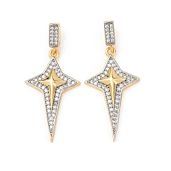 Платиновый & Золотой Латунные микропаве прозрачные подвески с фианитом, звезда, платиной и золотом, 33x18.5x3.5 мм, отверстие : 5.5x4 мм