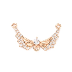 Light Gold Звенья компонентов люстры из латуни, прозрачного кубического циркония, 3-коннекторы «крыло ангела», золотой свет, 14x24.5x3.5 мм, отверстие : 1.2 мм