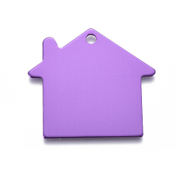 Фиолетовый Пэт алюминиевые подвески, штамповка пустой метки, дом, фиолетовые, 35x38x1 мм, отверстие : 3 мм