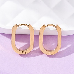 Oro 304 pendientes de aro de acero inoxidable huggie, oval, dorado, 17x12.5x3 mm, pin: 1 mm