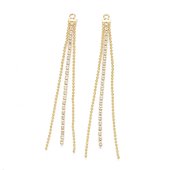 Настоящее золото 18K Латунная цепочка кисточка большие подвески, с кубического циркония, прозрачные, без никеля , реальный 18 k позолоченный, 71x4.5x1.5 мм, отверстие : 1.6 мм