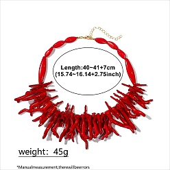 (123L) Белый крем непрозрачный блеск Женские нагрудные ожерелья из бусин в форме кораллов, золотые, огнеупорный кирпич, 15.74~16.14 дюйм (40~41 см)