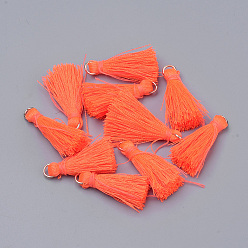 Темно-Оранжевый Украшения полиэстер кисточкой, С несварными железными прыжковыми кольцами, золотые, темно-оранжевый, 26 мм, отверстие : 4 мм