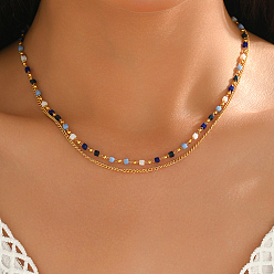 Разноцветный Двухслойные ожерелья из латуни и кубического стекла для женщин, золотые, красочный, 16.14 дюйм (41 см)