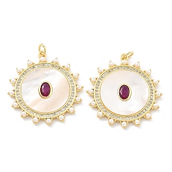 Настоящее золото 18K Латунные микро проложить кубического циркония подвески, солнце, с ракушкой и искусственным жемчугом, без кадмия и без свинца, стойки покрытие, долговечный, с целью перехода в кольце, реальный 18 k позолоченный, 32x29.5x2.5 мм, отверстие : 3.5 мм