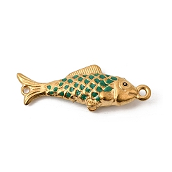 Зеленый 304 Подвески-коннекторы в виде рыбок из нержавеющей стали с эмалированным покрытием, ионное покрытие (ip), золотые, зелёные, 37.5x13x7 мм, отверстия : 1.8 mm и 1.6 мм
